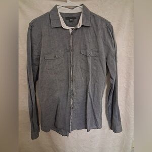 John Varvatos Linen Blend Shirt Mens Large Gray Chambray Classic Preppy Casual